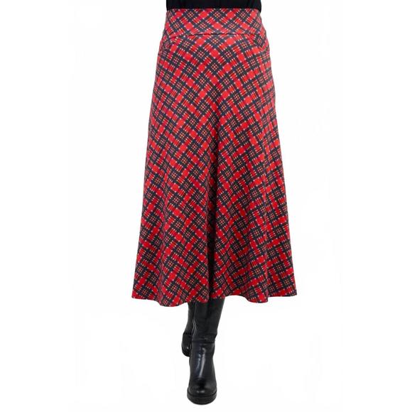 NEW BLUE SKY PAPERS long plaid skirt in cherry - Picture 1 of 4